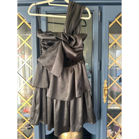 Endless Rose Black One-Shoulder Satin Mini Dress – Size Large NWT LBD - Picture 4 of 7